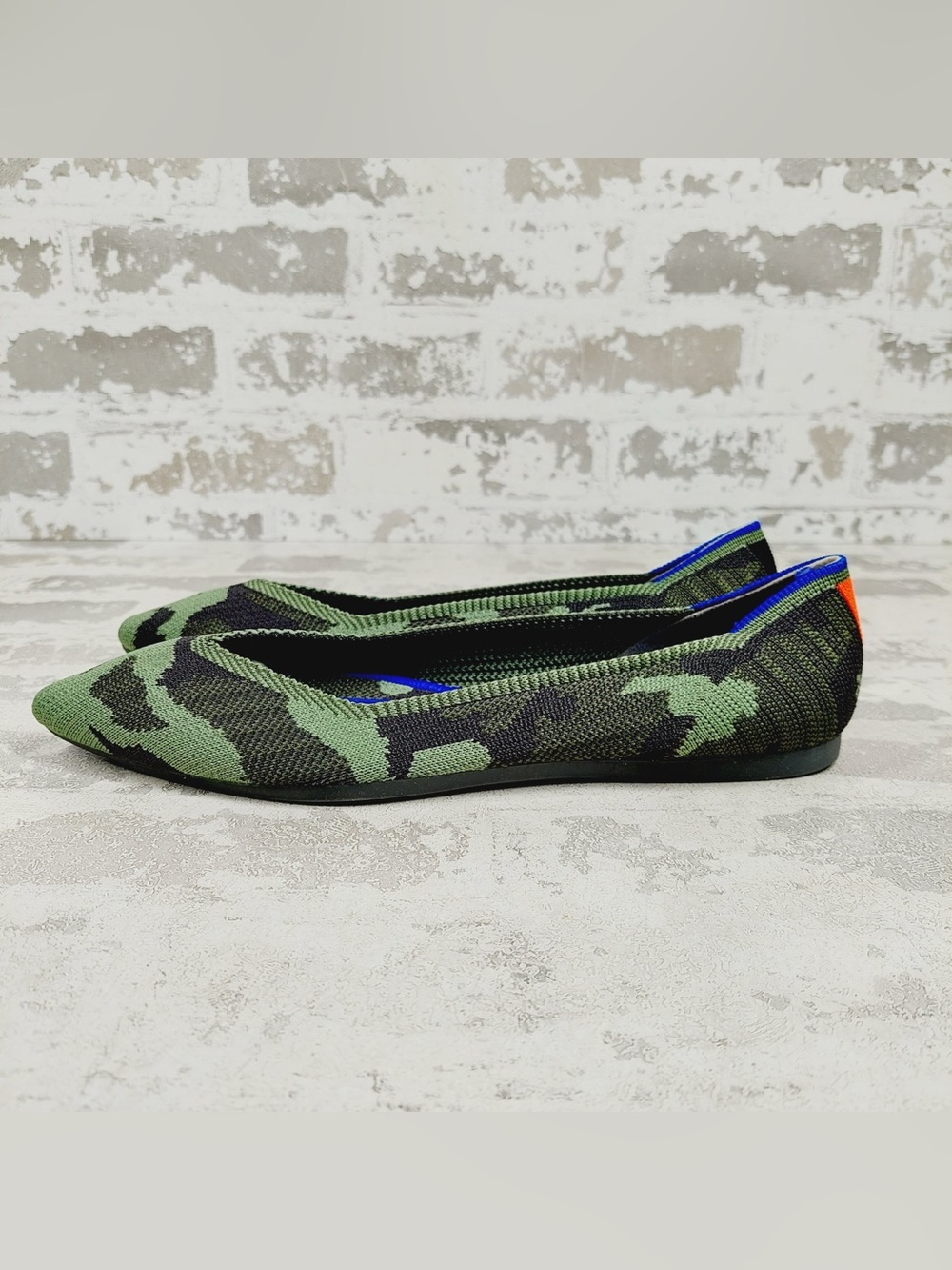 NEW Rothy’s The Point Olive Camo Slip On Ballet Flat Shoes E928